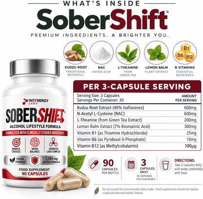 SoberShift 40% Kudzu Root Complex with NAC & L-Theanine – 90 Capsules